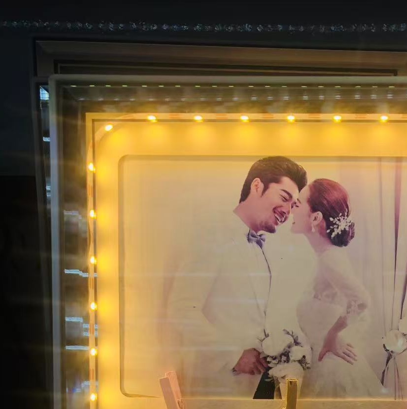 现代家居装饰床头摆台小夜灯USB接头暖光灯假花玻璃塑料相框 002细节图