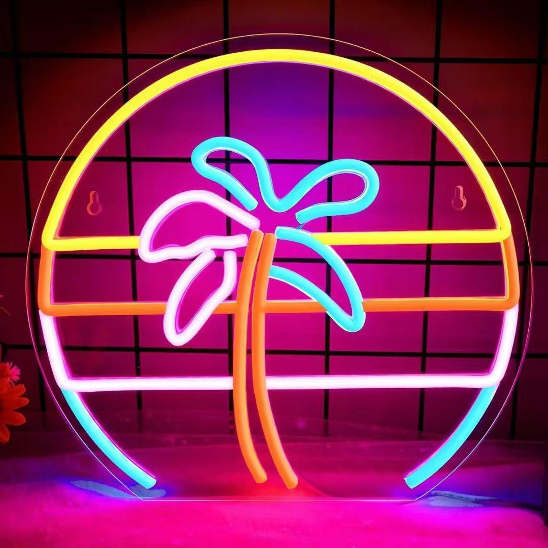 led霓虹灯海浪海上日出太阳发光图案墙壁装饰霓虹灯牌