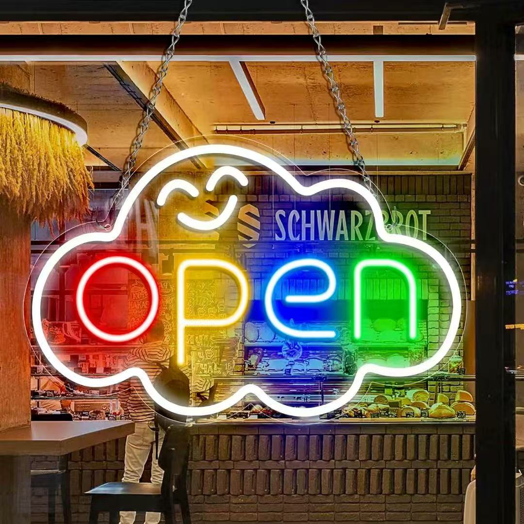  OPEN霓虹灯超高亮营业中开业LED广告牌理发店商店霓虹招牌定制