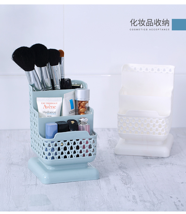 T18-578 ins Creative and Fresh square rattan-like pen holder, simple plastic desktop storage box, student office supplies wholesale detail image 1