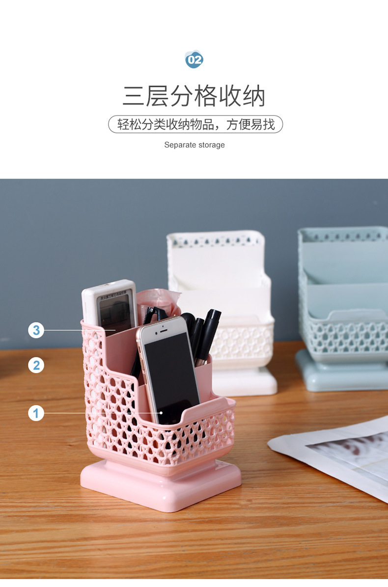 T18-578 ins Creative and Fresh square rattan-like pen holder, simple plastic desktop storage box, student office supplies wholesale detail image 6