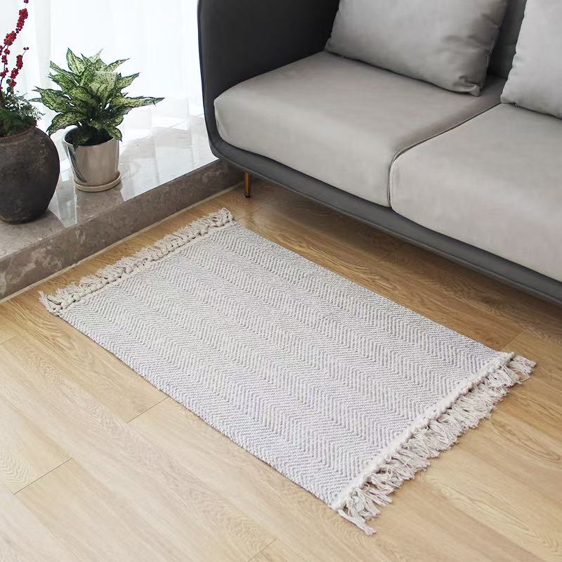 Cotton ribbon hand-woven carpet, 60cmx 90cm textile