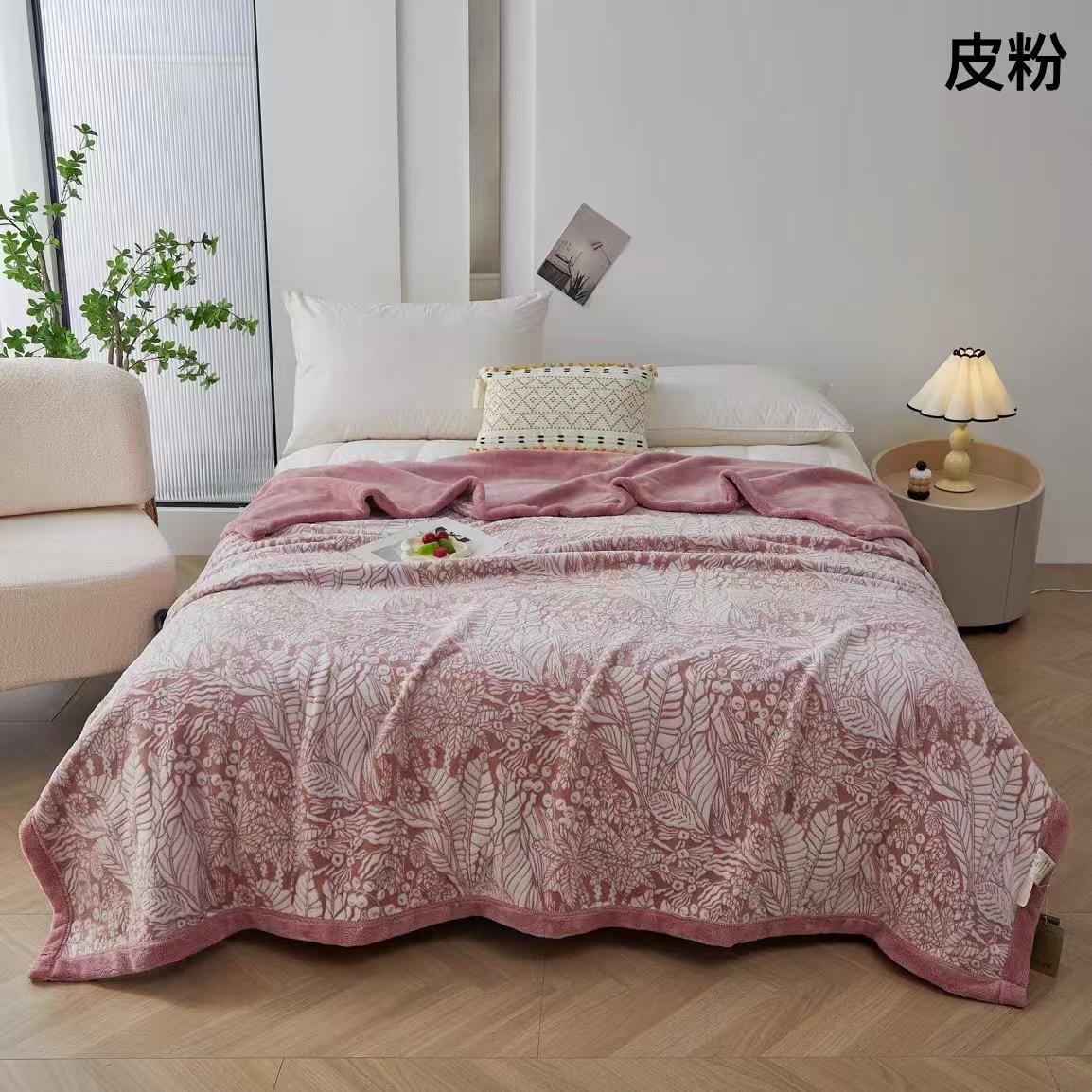 Korean embossed milk velvet flower-patterned composite blanket, solid color cloud blanket, European and American export cross-border velvet blanket, video viewing available Item Picture