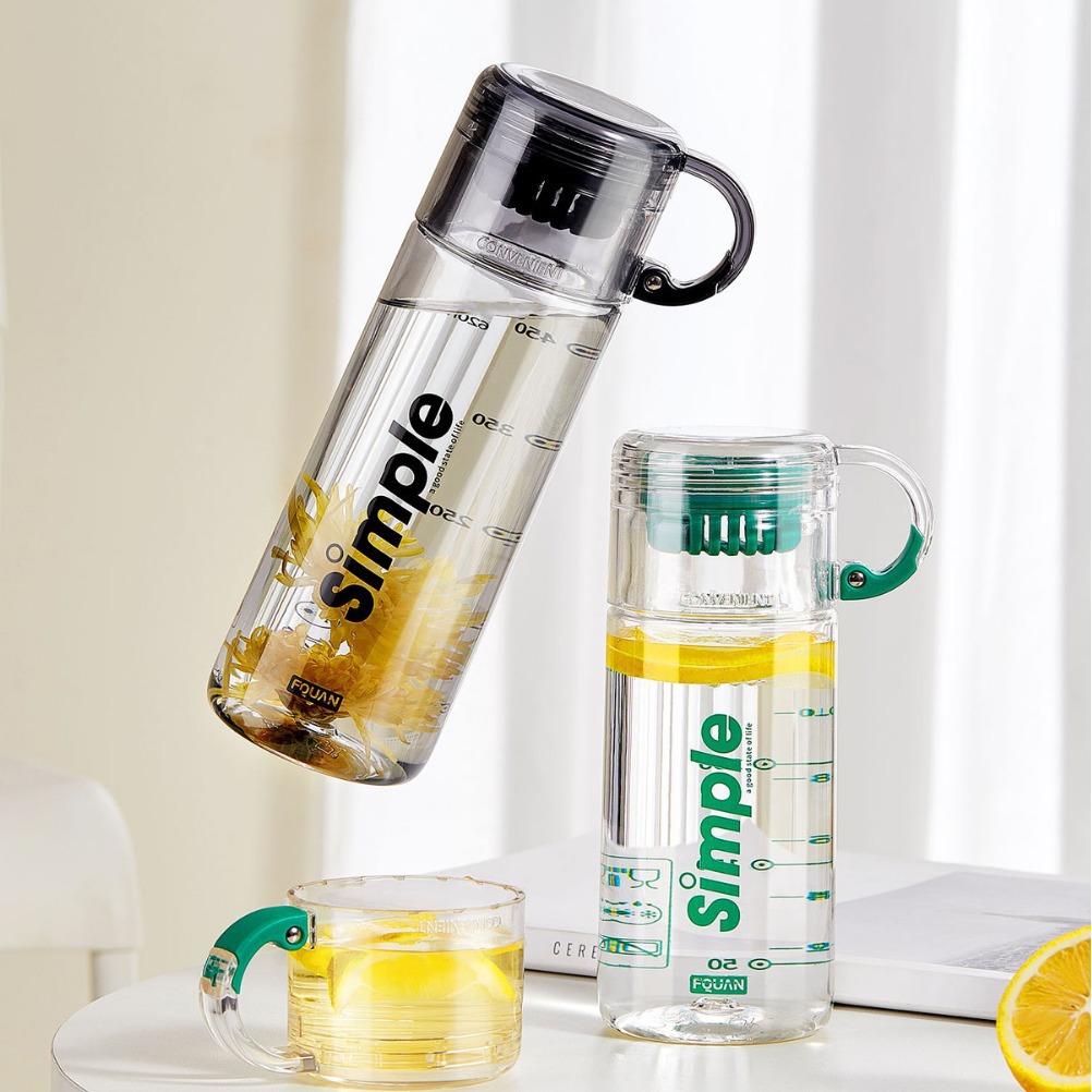 The new B70-9272 tea cup with a tea strainer, one lid and two uses, high appearance level, simple and elegant tea brewing cup, shock-resistant and portable plastic cup Item Picture