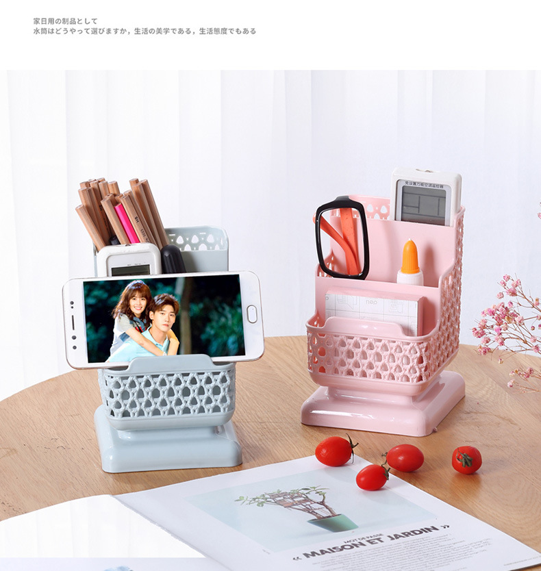 T18-578 ins Creative and Fresh square rattan-like pen holder, simple plastic desktop storage box, student office supplies wholesale detail image 8