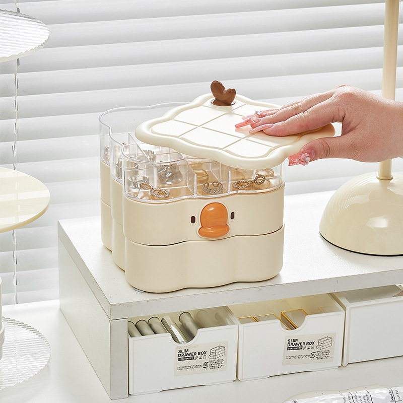 M80-6620 Qiguo House Cute Cartoon Multi-layer Rotating Jewelry Box, a perfect storage tool for girls' multiple pieces of jewelry, entrance keys and small items