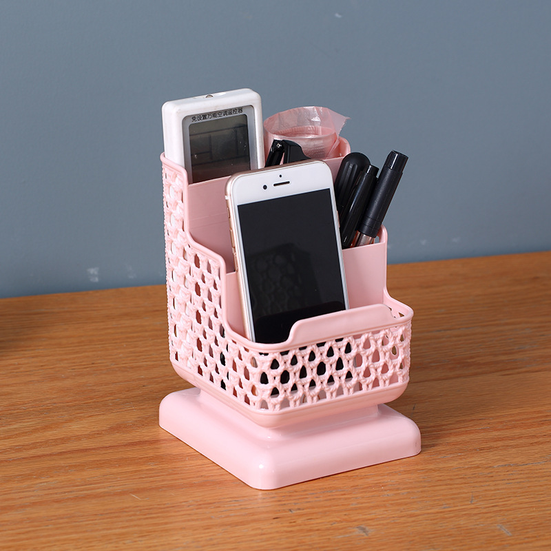 T18-578 ins Creative and Fresh square rattan-like pen holder, simple plastic desktop storage box, student office supplies wholesale details Picture