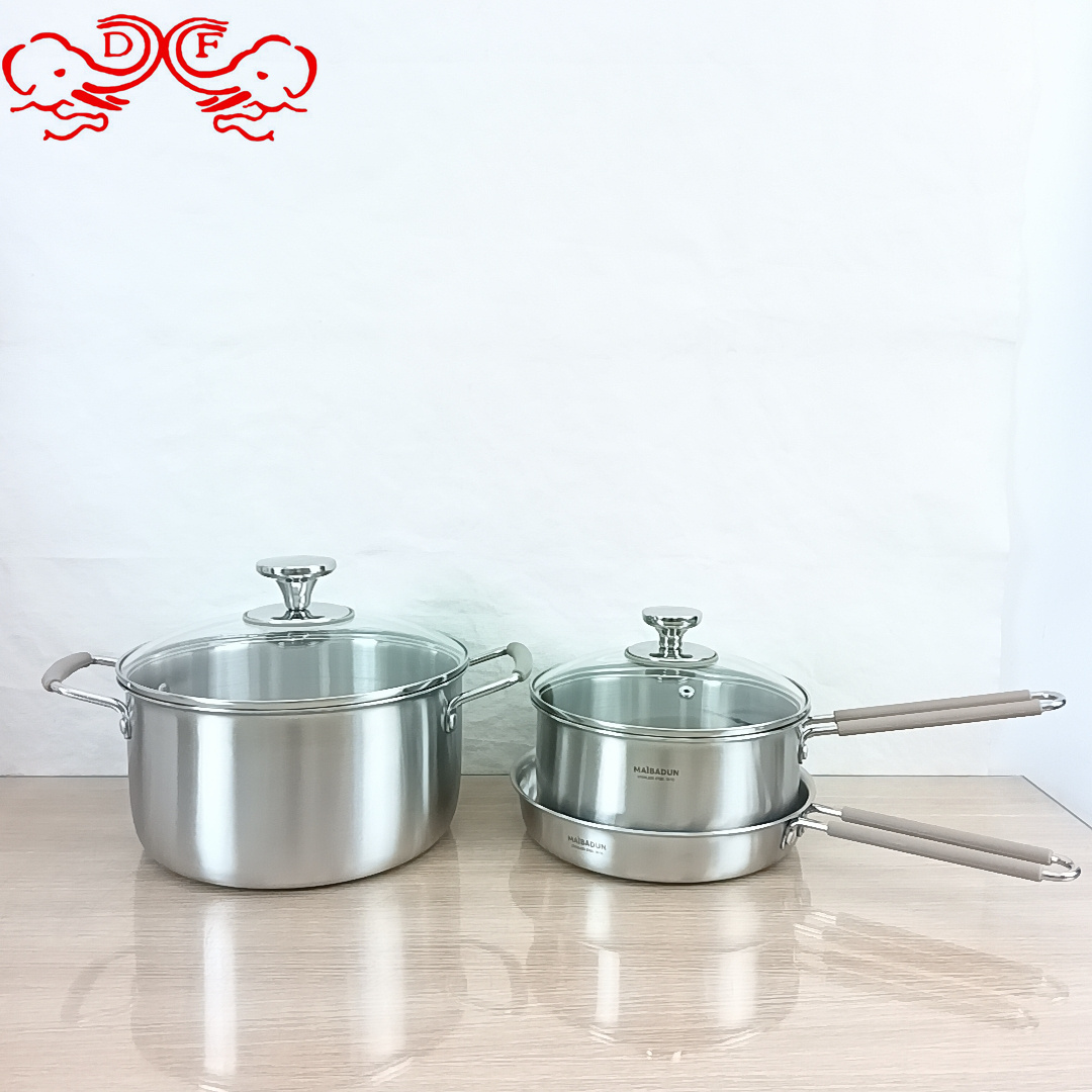 طراز DF68742 مقلاة من الفولاذ غير القابل للصدأ، طراز DF68742 مقلاة من الفولاذ غير القابل للصدأ، مجموعة من القِدر الفولاذية ذات أغطية فولاذية وسمكها مقلاة الحساء المقلاة