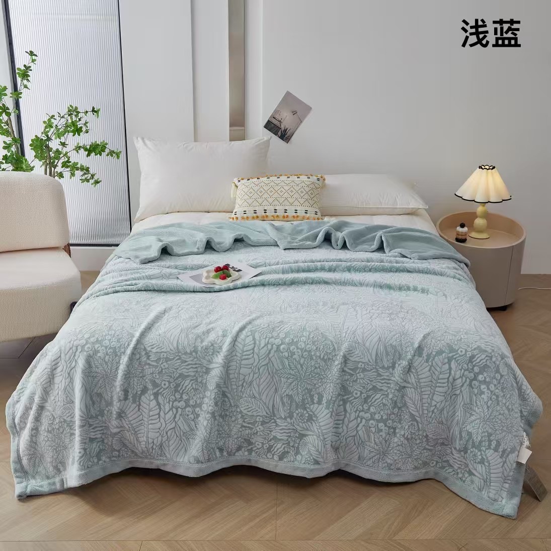 Korean embossed milk velvet flower-patterned composite blanket, solid color cloud blanket, European and American export cross-border velvet blanket, video viewing available Specification image