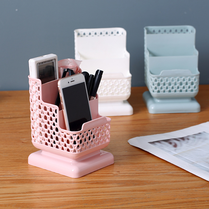 T18-578 ins Creative and Fresh square rattan-like pen holder, simple plastic desktop storage box, student office supplies wholesale Specification image