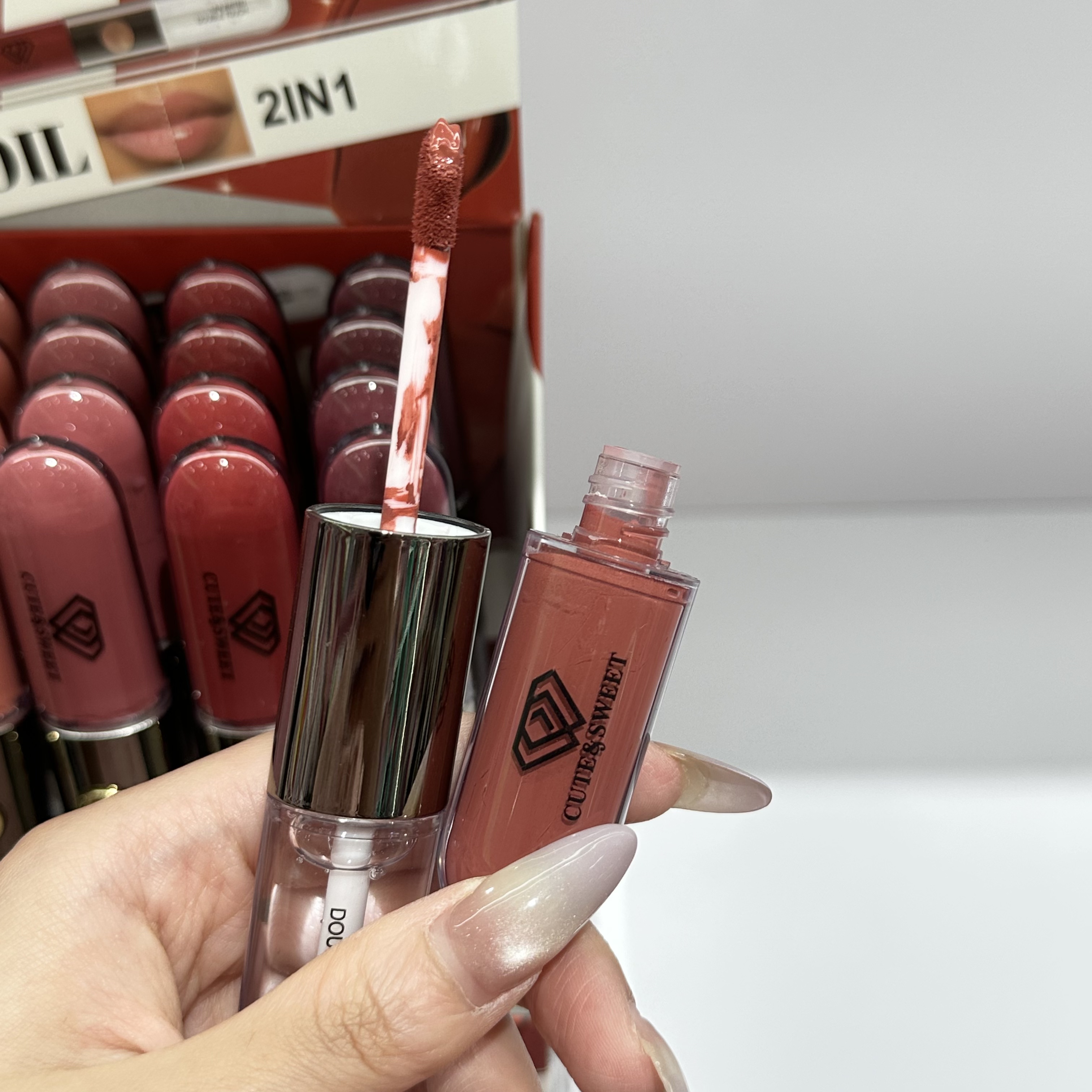 HSM Factory store Direct sales New Lip Makeup Double Head Lip Gloss [One matte smooth and one transparent raincoat] Lip oil STOCK