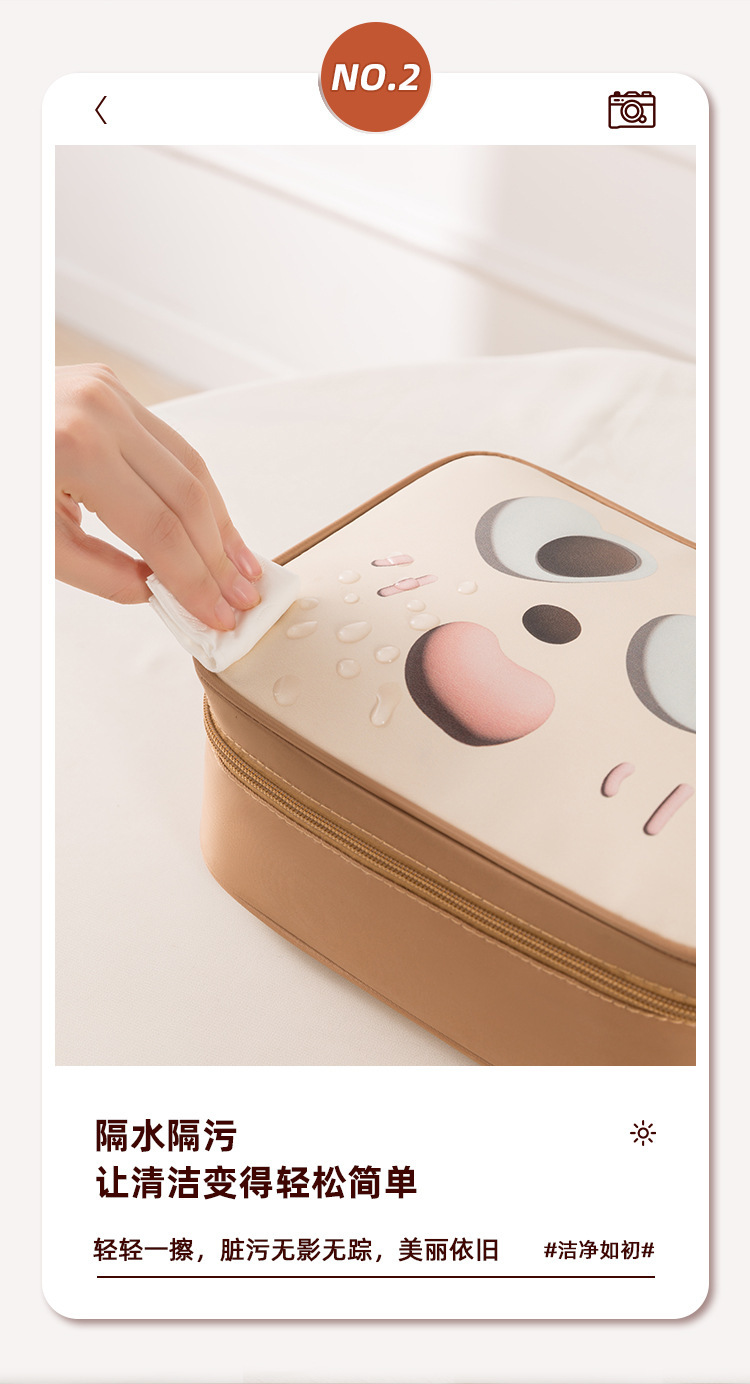 H208- Cute Single and Double Layer Makeup Bag, Cartoon Pu Waterproof Makeup Bag, Travel Portable Large Capacity Toiletry Bag detail image 3