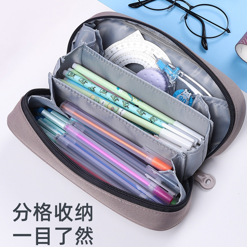 大容量简约韩版多层帆布笔袋高中生小学 生跨境电商亚马逊铅 笔盒