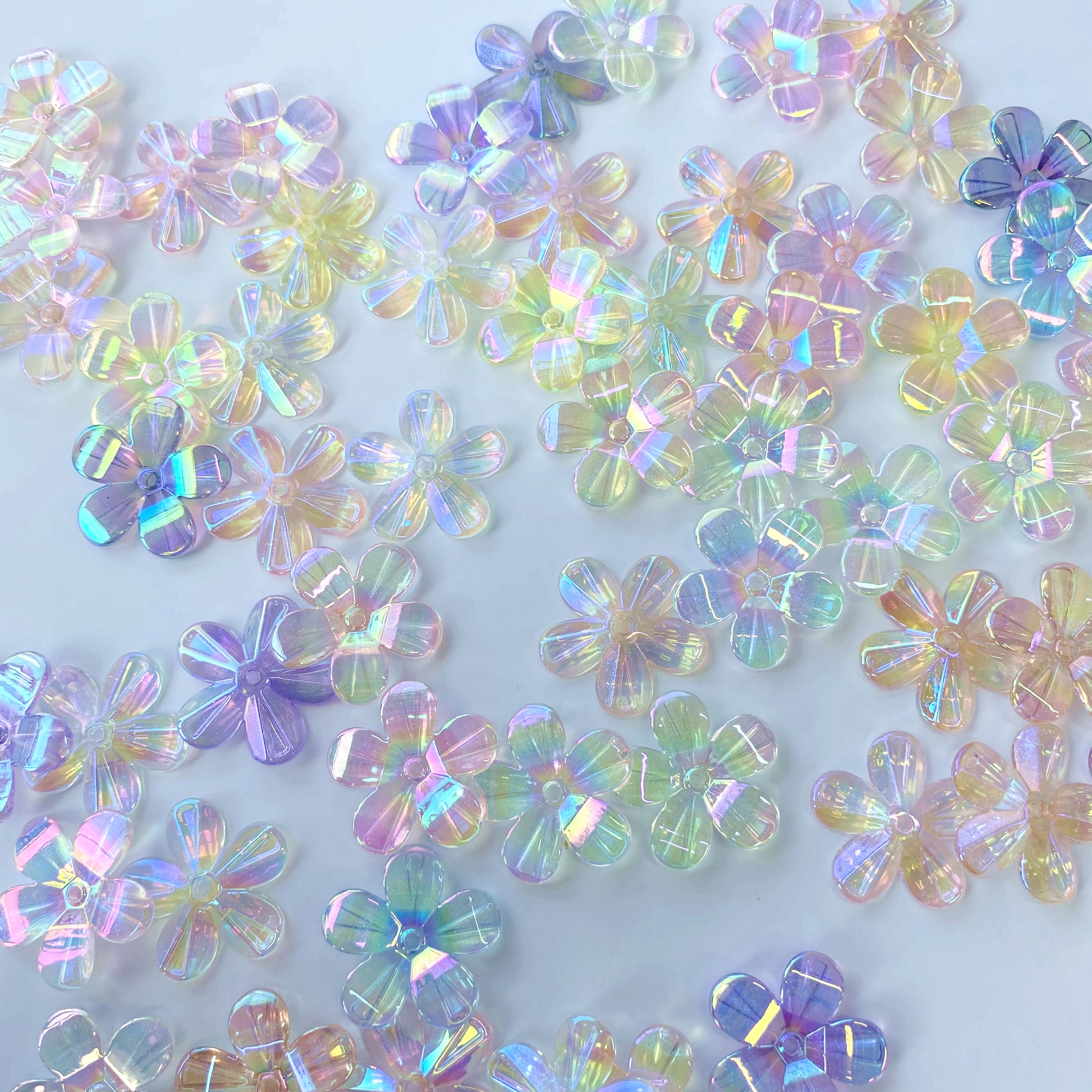 Acrylic uv transparent laser five-petal flower diy/ Bracelet pendant, keychain, mobile phone pendant, accessory and jewelry making materials details Picture
