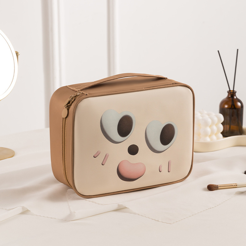 H208- Cute Single and Double Layer Makeup Bag, Cartoon Pu Waterproof Makeup Bag, Travel Portable Large Capacity Toiletry Bag Item Picture
