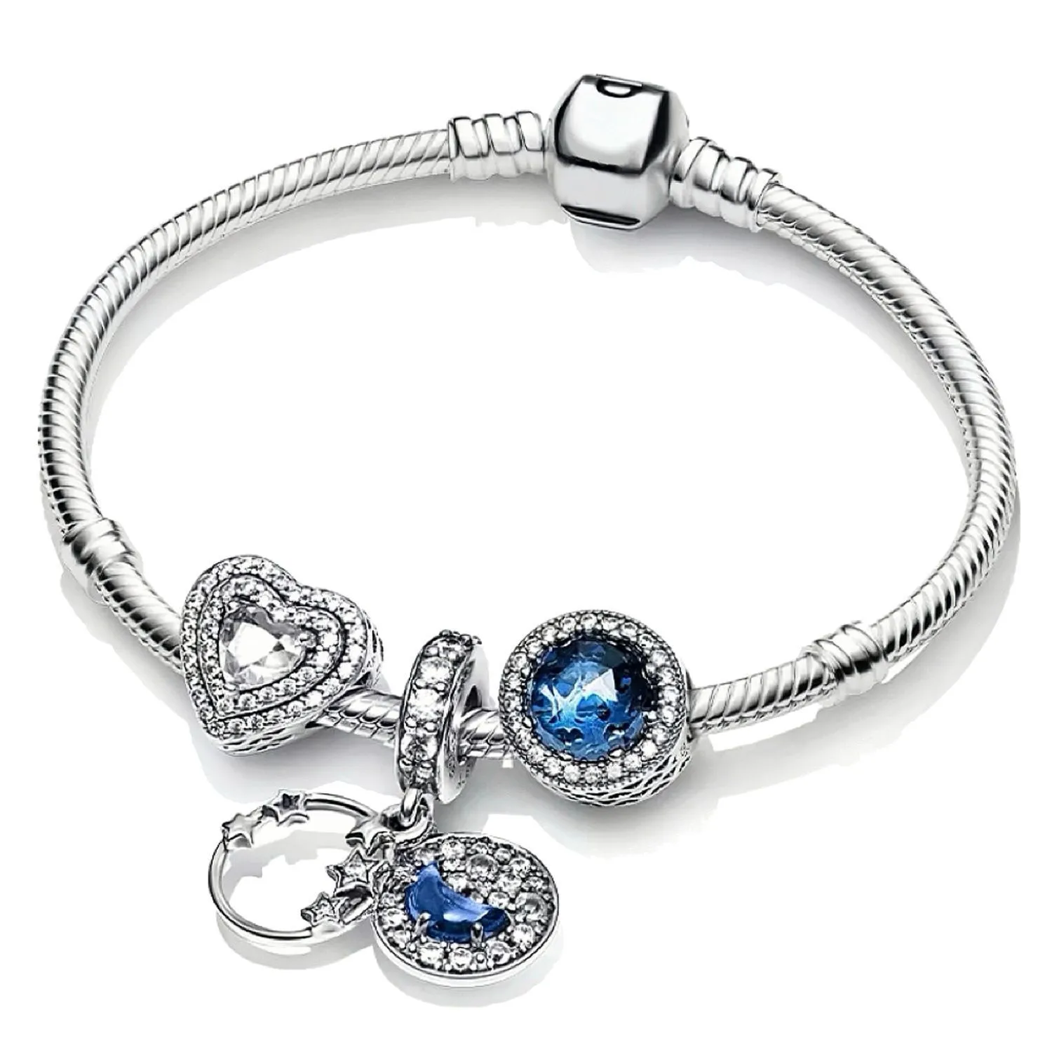 Pan S925 sterling silver bracelet, snake-bone chain, shining star river set, filled with diamond hand ornaments, pendant accessories, and beads detail image 6