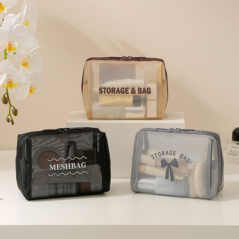 H208- Mesh Octagonal Makeup Bag, New mesh octagonal makeup bag, portable travel toiletry bag, women's mesh details Picture