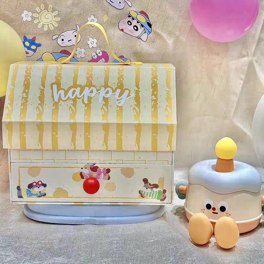 卡通小动物房子礼品盒抽屉盒双层伴手礼盒手提生日宴周岁满月回礼