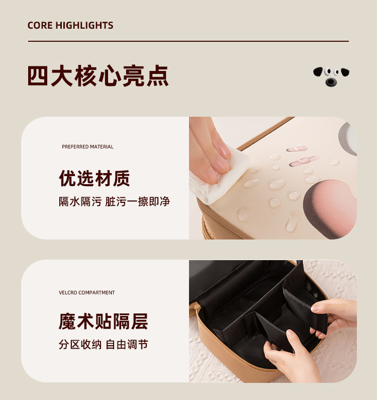 H208- Cute Single and Double Layer Makeup Bag, Cartoon Pu Waterproof Makeup Bag, Travel Portable Large Capacity Toiletry Bag detail image 8