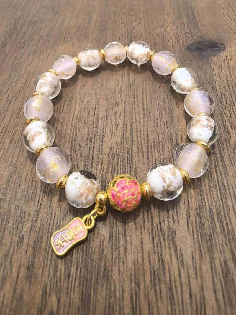 Gold foil and glass bracelets, pure copper combination bracelets, best-selling bracelets for wealth attraction, good fortune, career, health, peace and popularity at various scenic spots, pure copper enamel beads detail image 2