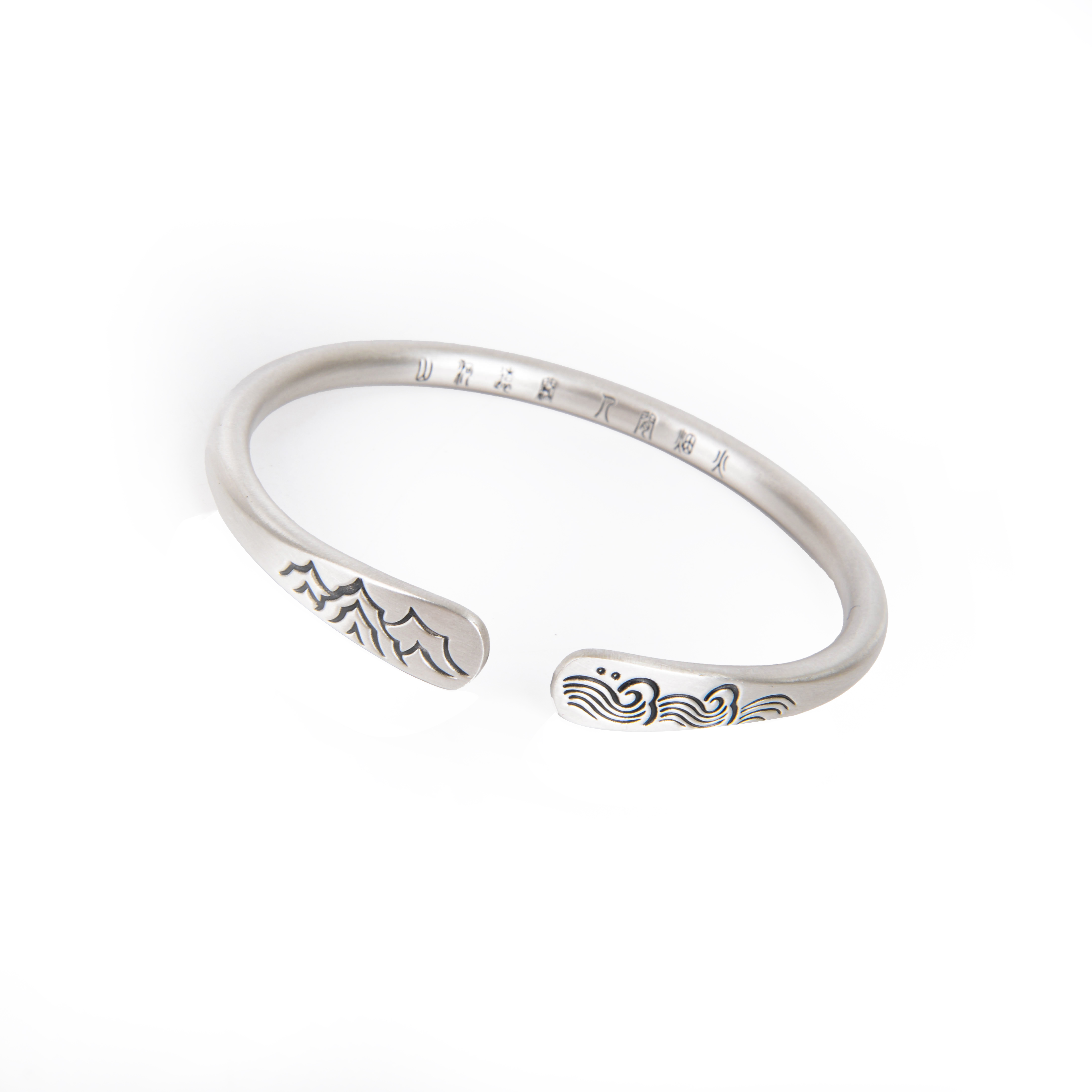 平安喜乐铜镀银色手镯女复古年轻款古法实心足铜镀银色镯子送女友