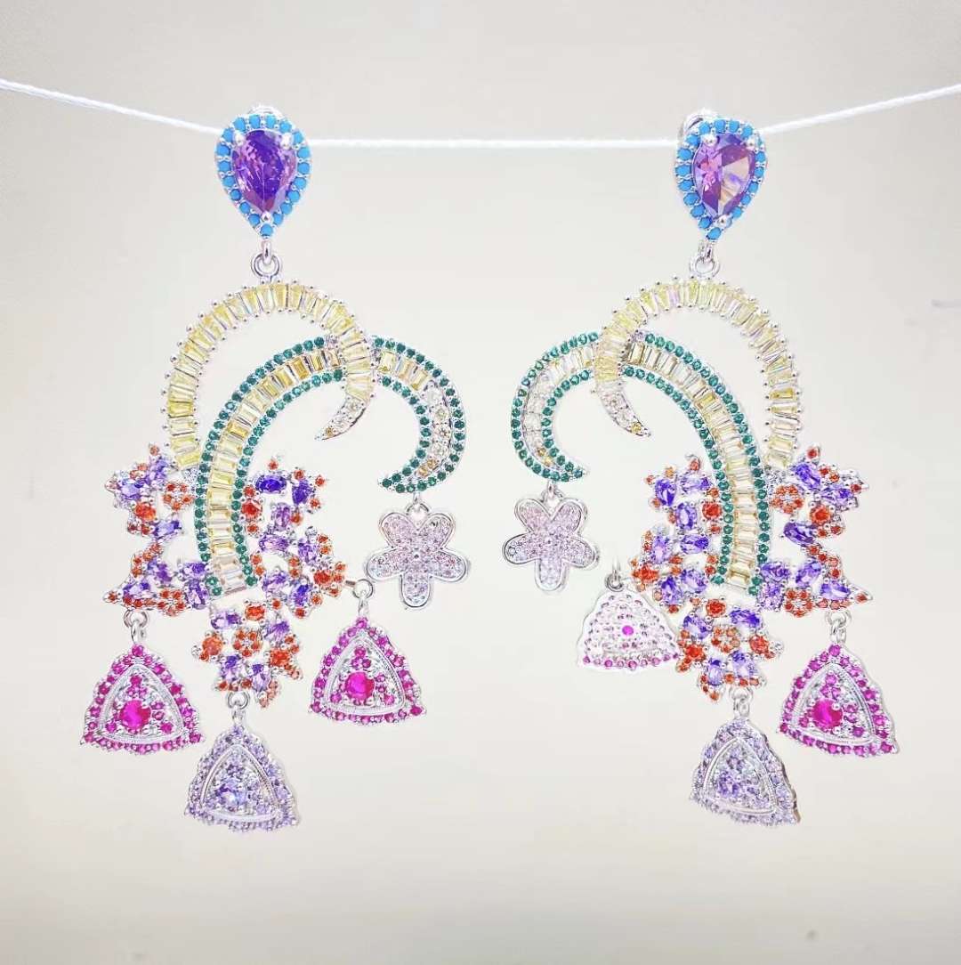 烧焊锆石耳环 时尚百搭耳饰 精致工艺饰品 女士气质耳环