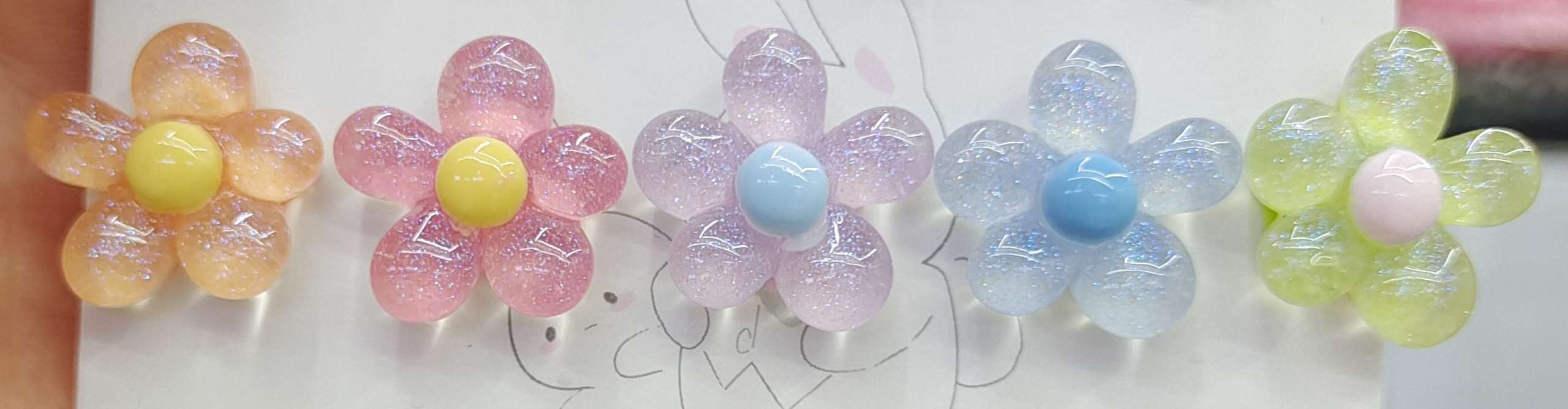 无孔冰透珠光小花朵diy饰品配件发夹发绳装饰水杯贴奶油胶可爱甜美ins