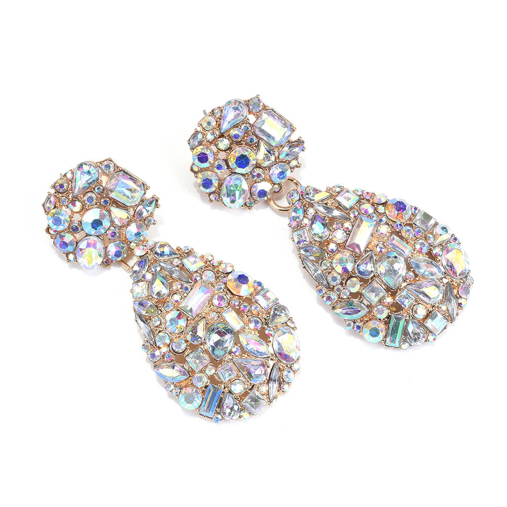 New geometric exaggerated earrings, European and American fashion cross-border rhinestone and diamond-encrusted earrings and stud earrings wholesale Specification image
