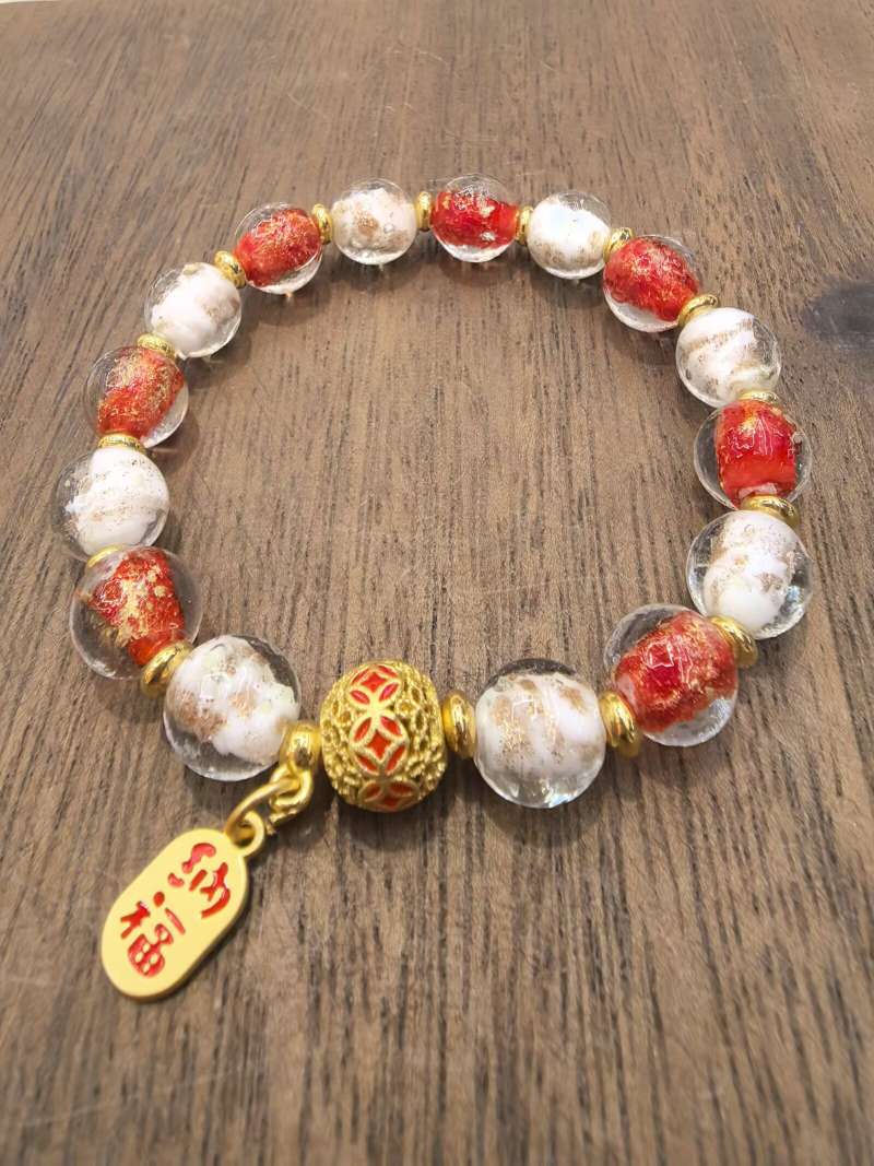 Gold foil and glass bracelets, pure copper combination bracelets, best-selling bracelets for wealth attraction, good fortune, career, health, peace and popularity at various scenic spots, pure copper enamel beads details Picture