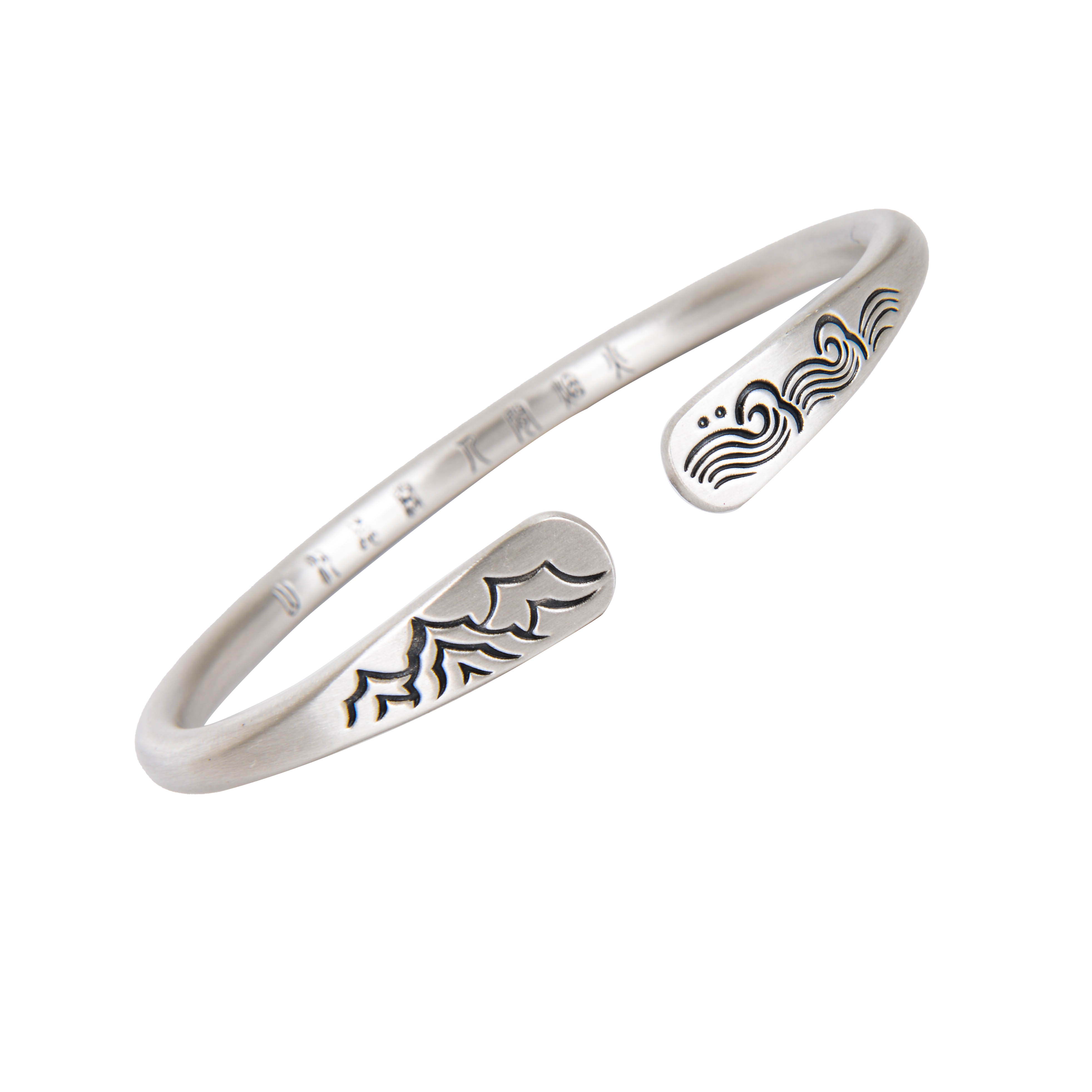 平安喜乐铜镀银色手镯女复古年轻款古法实心足铜镀银色镯子送女友细节图