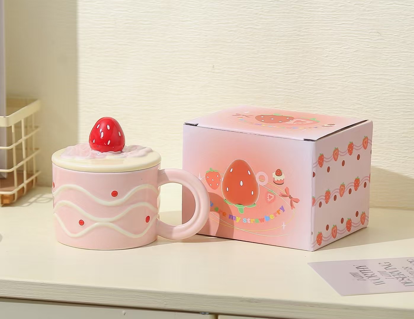 Cute bread bear ceramic water cup mug coffee cup with ceramic lid mug pic 2