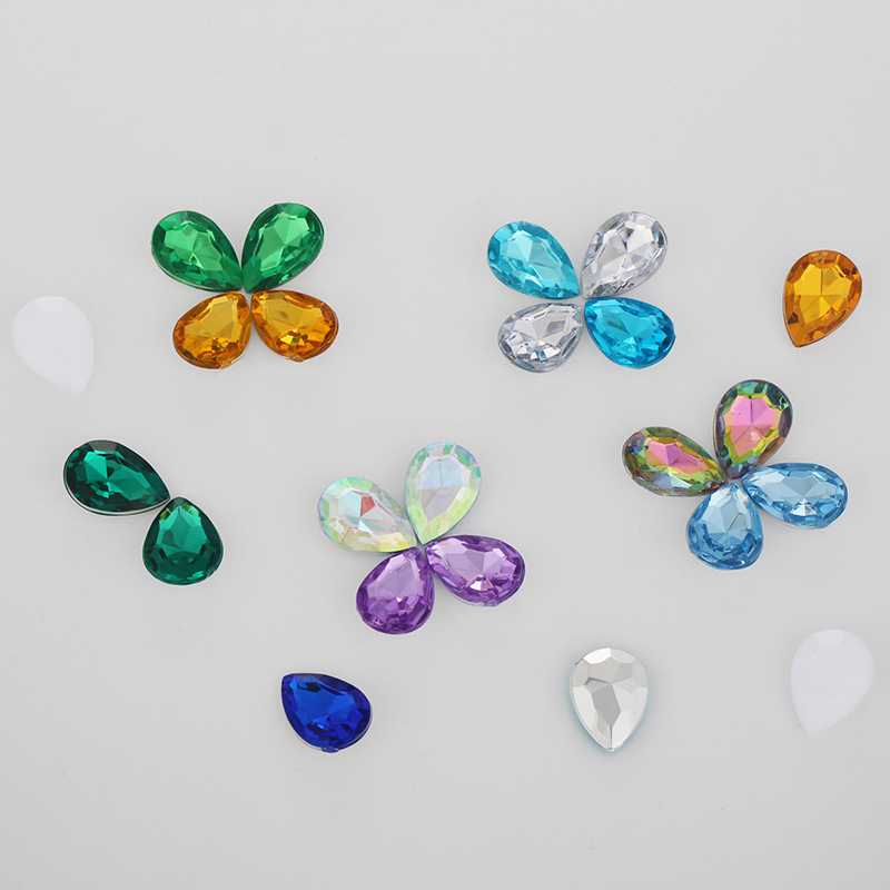 Pointed-bottom teardrop-shaped diamond, silver-bottom crystal acrylic diamond, DIY phone cases, bags, hair accessories, clothing accessories and accessories Application Scenario