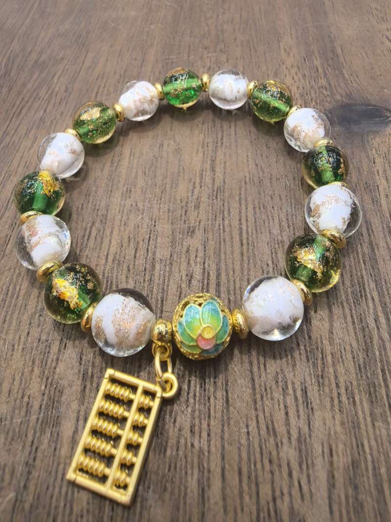 Gold foil and glass bracelets, pure copper combination bracelets, best-selling bracelets for wealth attraction, good fortune, career, health, peace and popularity at various scenic spots, pure copper enamel beads detail image 5