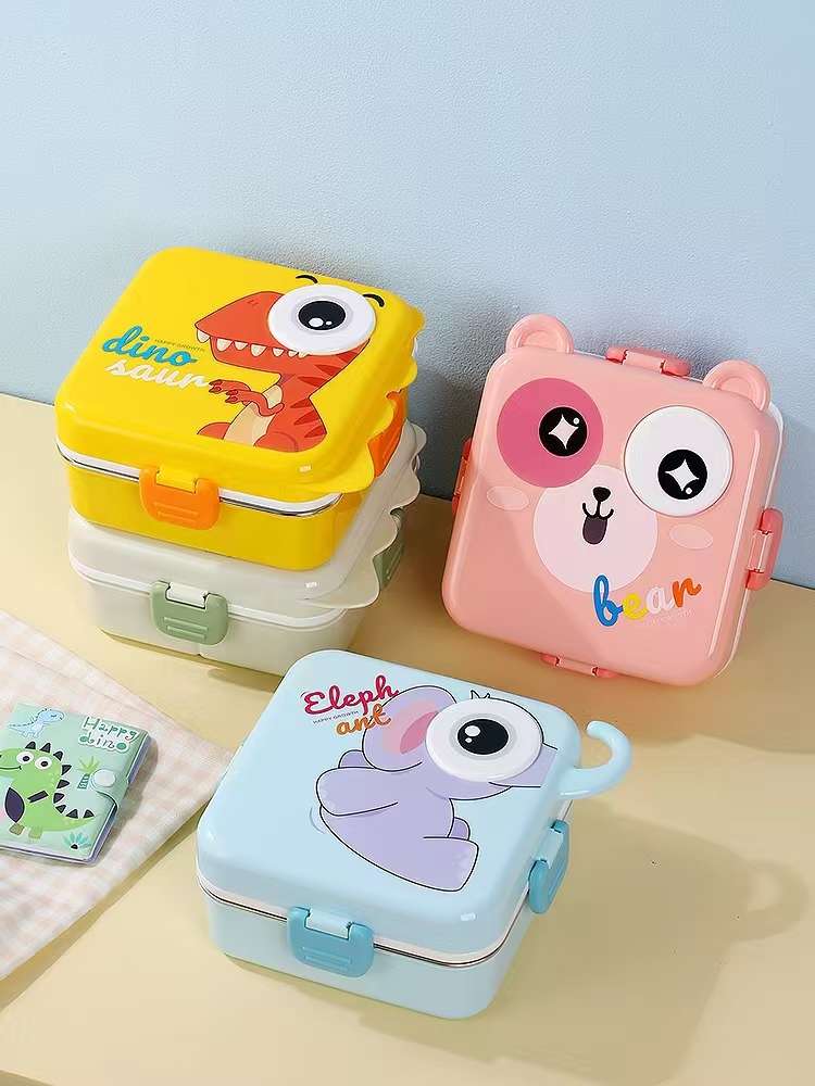 儿童卡通双层塑料304不锈钢彩盒定制饭盒饭玻璃保鲜盒保鲜盒可微波便当盒可微波便当盒
