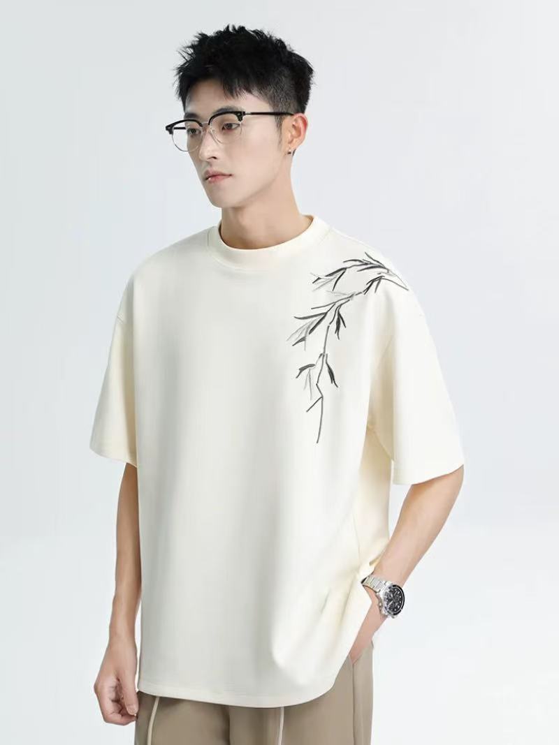 New Chinese-style short-sleeved embroidered men's top 2025 new style short-sleeved full figure