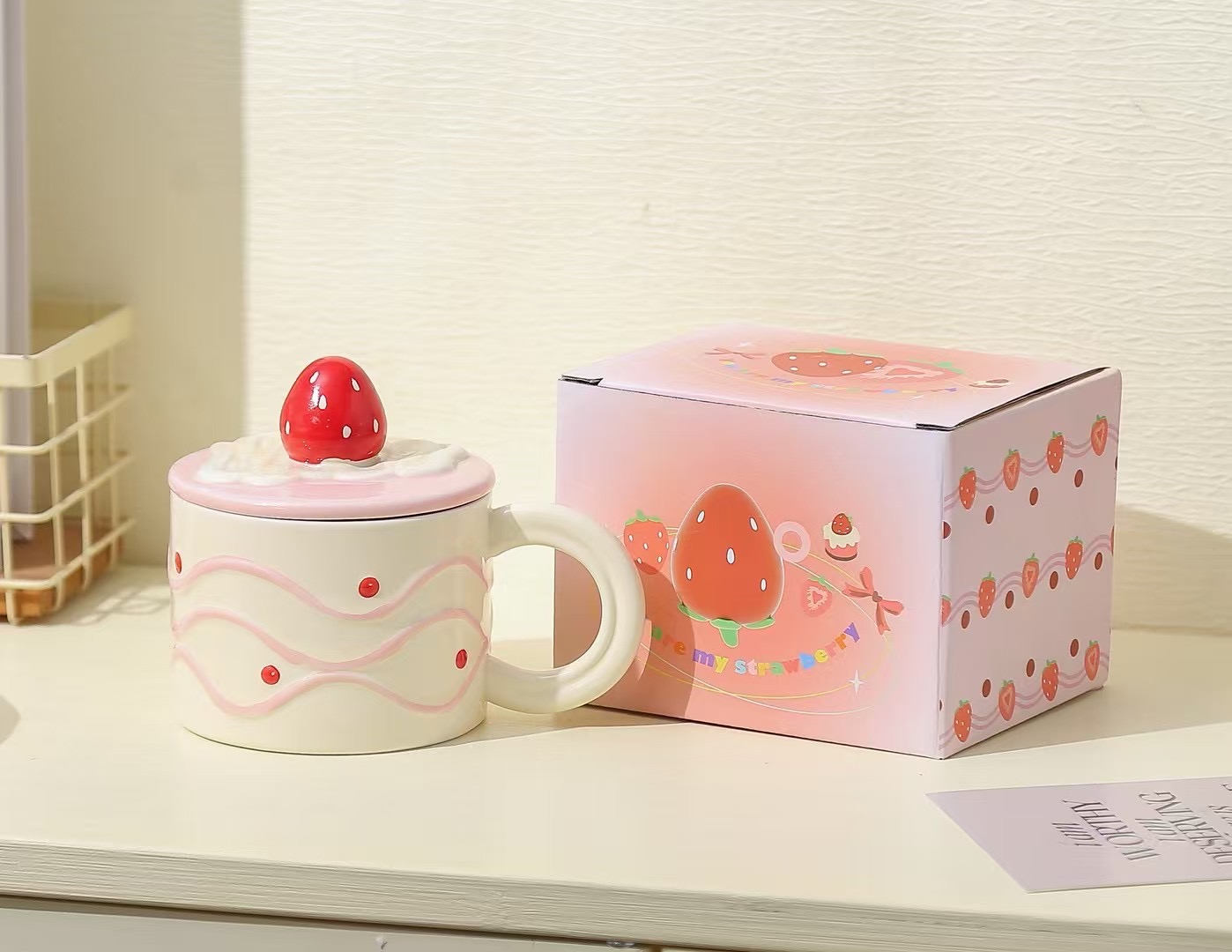 Cute bread bear ceramic water cup mug coffee cup with ceramic lid mug pic 1