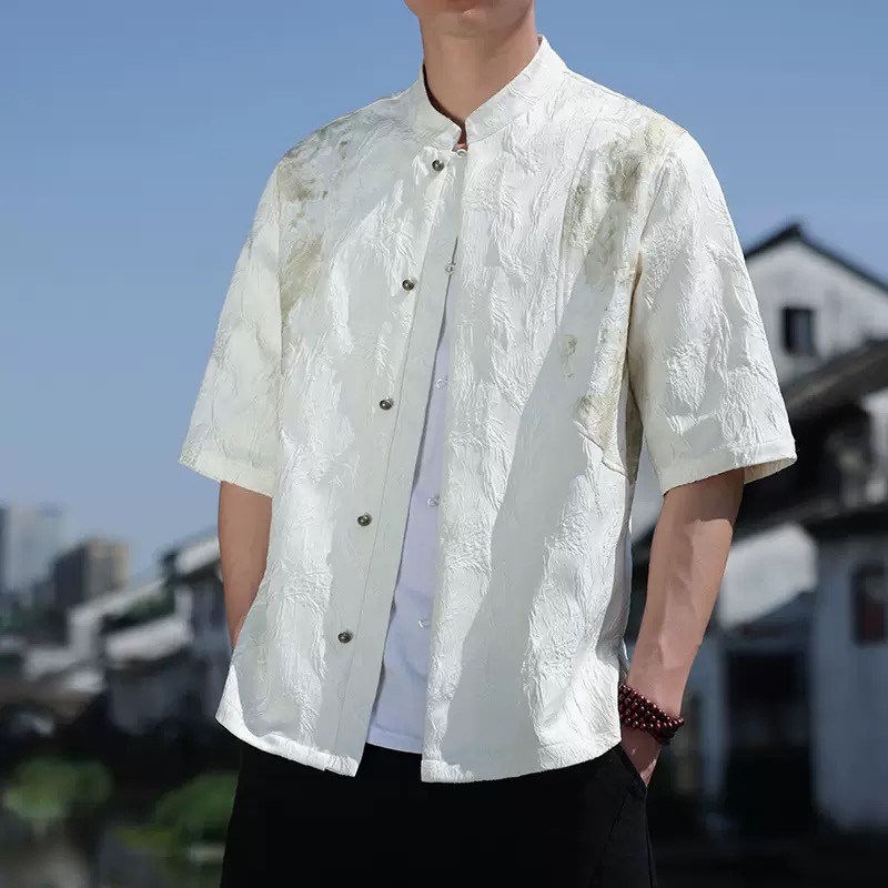 国潮中式刺绣短袖男夏季百搭宽松透气衣服国风新款2025新款短袖