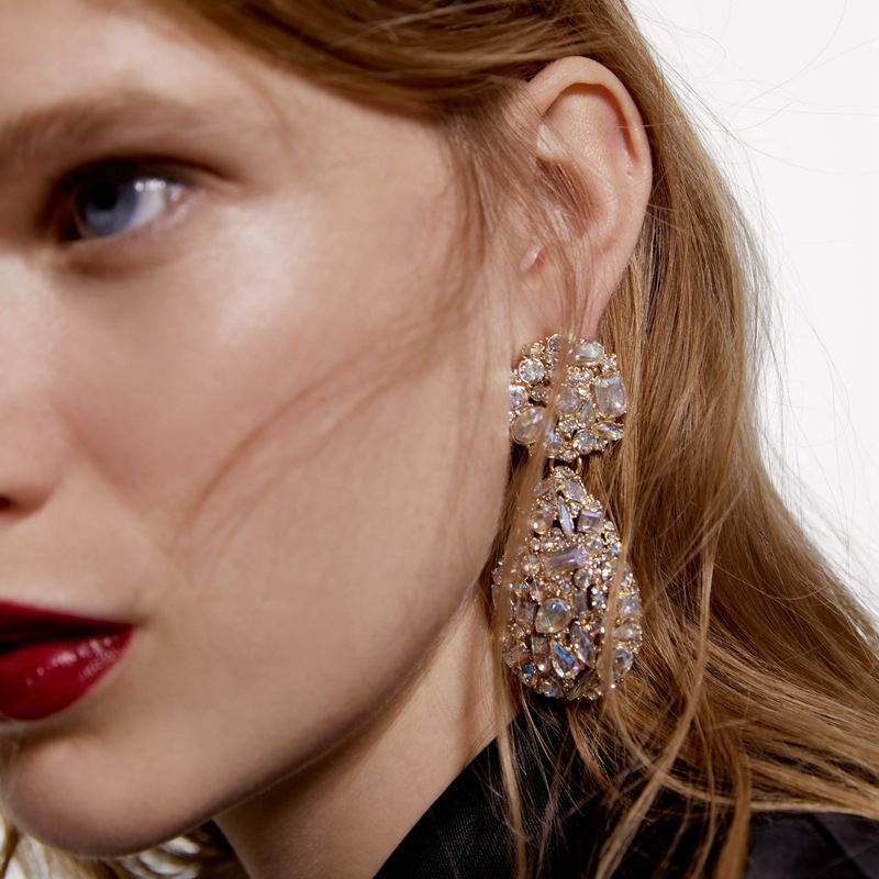 New geometric exaggerated earrings, European and American fashion cross-border rhinestone and diamond-encrusted earrings and stud earrings wholesale details Picture