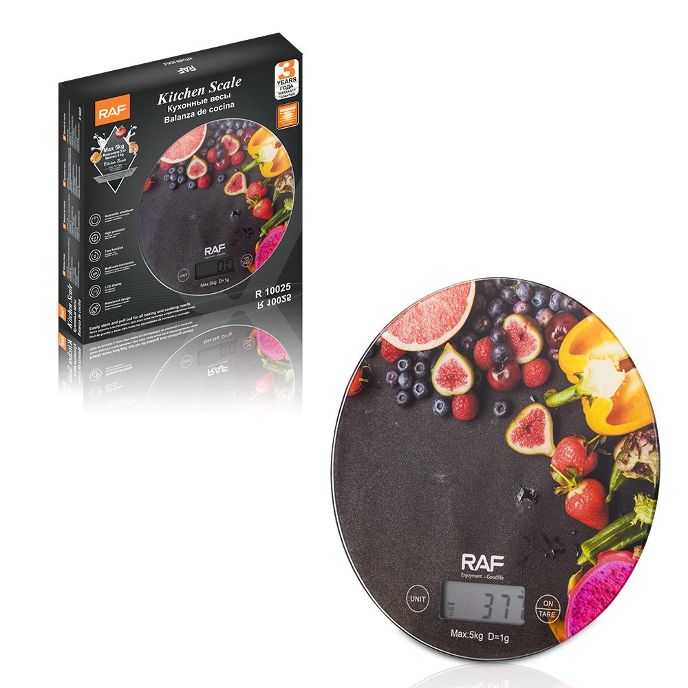 RAF precision kitchen electronic scale, household round tempered glass high-precision small gram scale, weighing food by gram details Picture