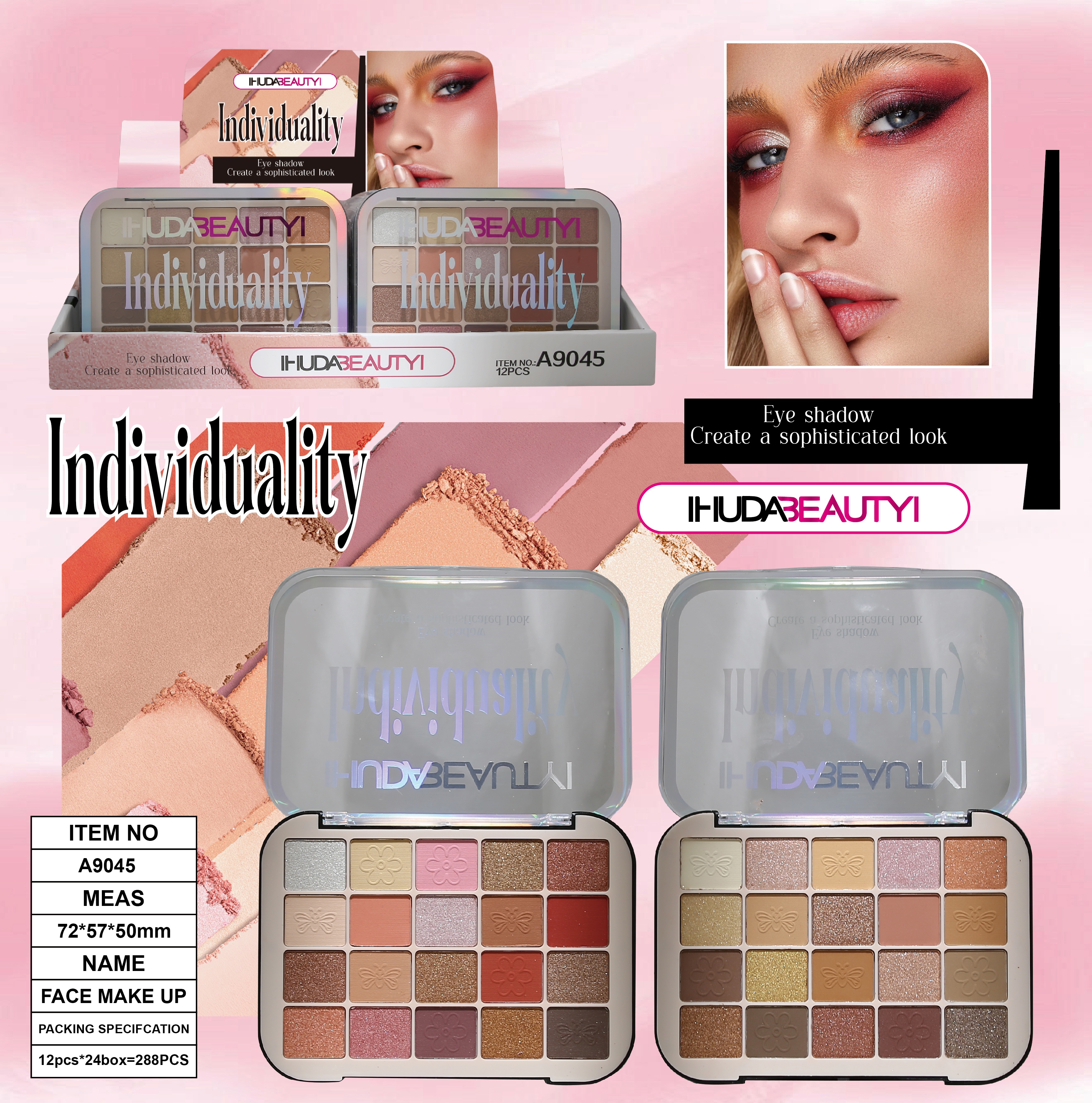 The new 20-color eyeshadow palette is waterproof, sweat-proof, non-smudging, long-lasting, and highly stretchable. IHUDABEAUTYI full figure
