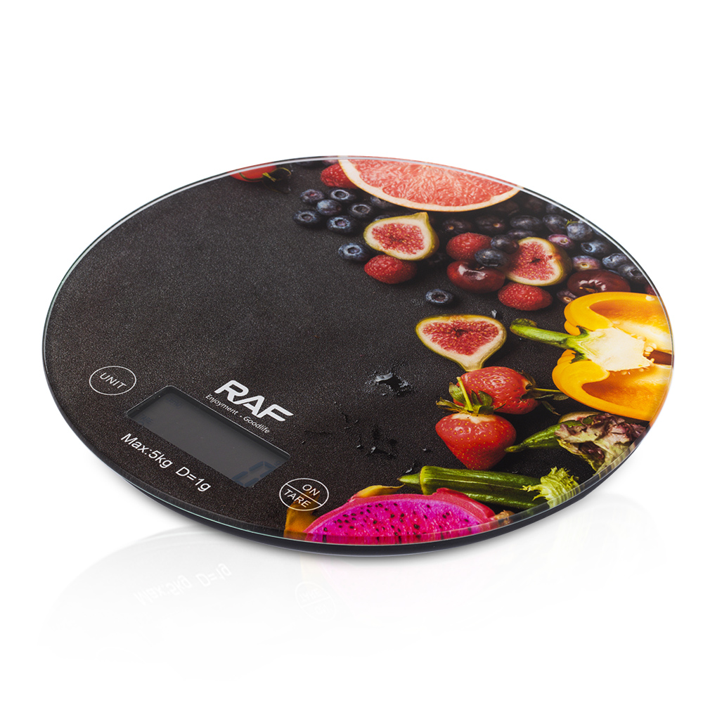 RAF precision kitchen electronic scale, household round tempered glass high-precision small gram scale, weighing food by gram Item Picture