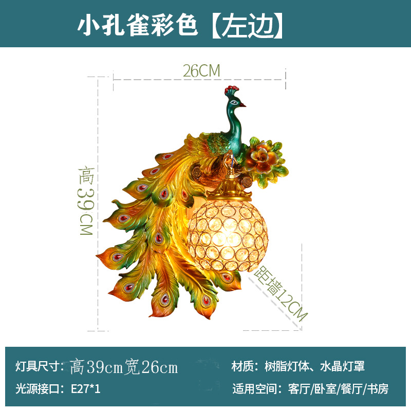 European-style creative living room wall lamps, Nordic background wall, corridor and staircase peacock wall lamps, simple and modern bedroom bedside lamps Application Scenario