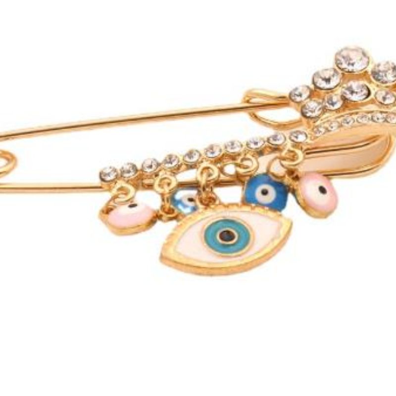 土耳其蓝色眼睛合金电镀金色彩色邪眼吊坠女士胸针