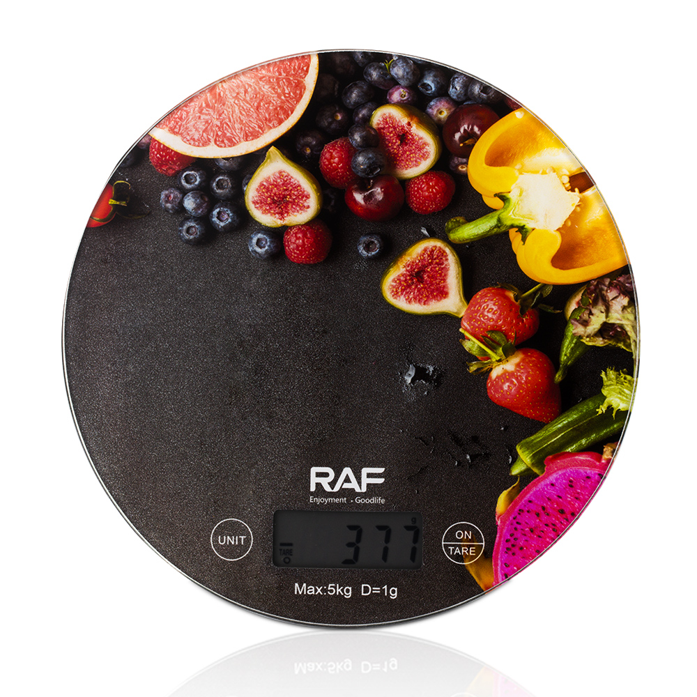 RAF precision kitchen electronic scale, household round tempered glass high-precision small gram scale, weighing food by gram Specification drawing