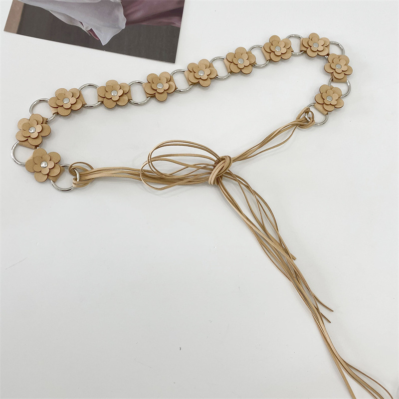 Bohemian retro flower-patterned waist chain for women, a niche design with ethnic style woven belt and skirt decoration accessories Specification drawing