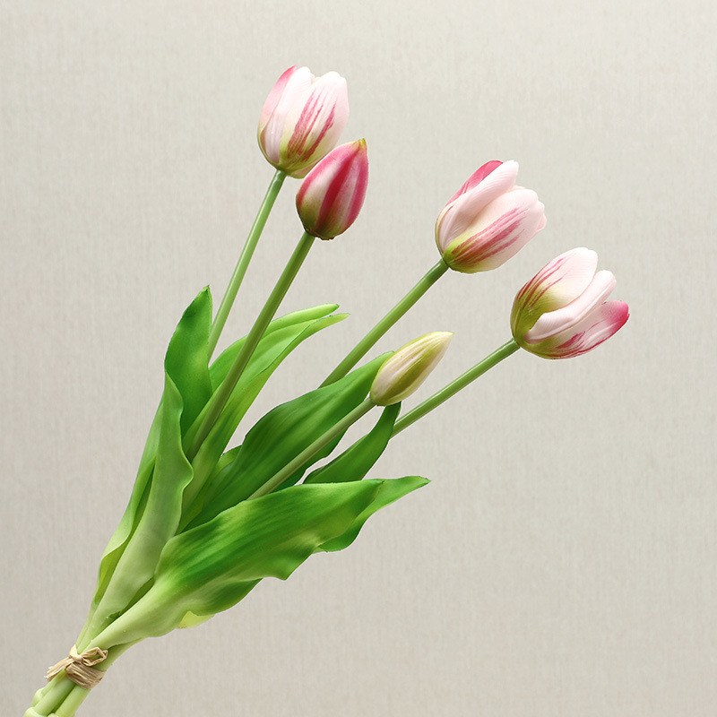 航宾ins风跨境热销仿真郁金香花束仿真花 保湿手感5头郁金香假花批发仿真花