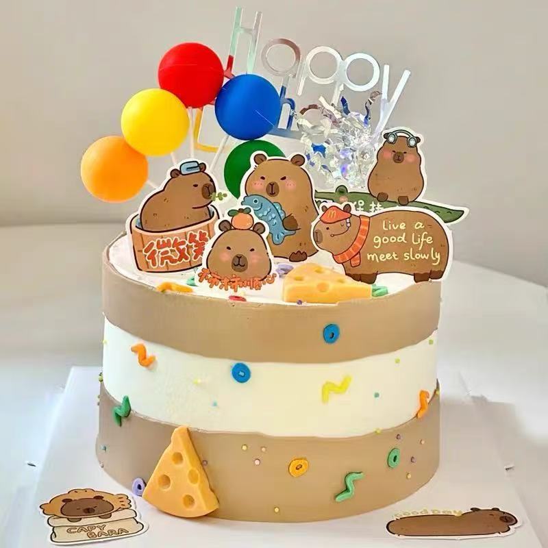 Brown Capibara Capybara dessert table cake decoration children's birthday Push Fun Party Cartoon plugin Brown Capibara Capybara Dessert Table Cake decoration Children's birthday Push Fun Party Cartoon plugin