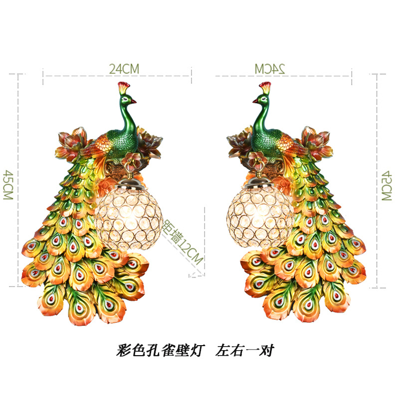 European-style creative living room wall lamps, Nordic background wall, corridor and staircase peacock wall lamps, simple and modern bedroom bedside lamps