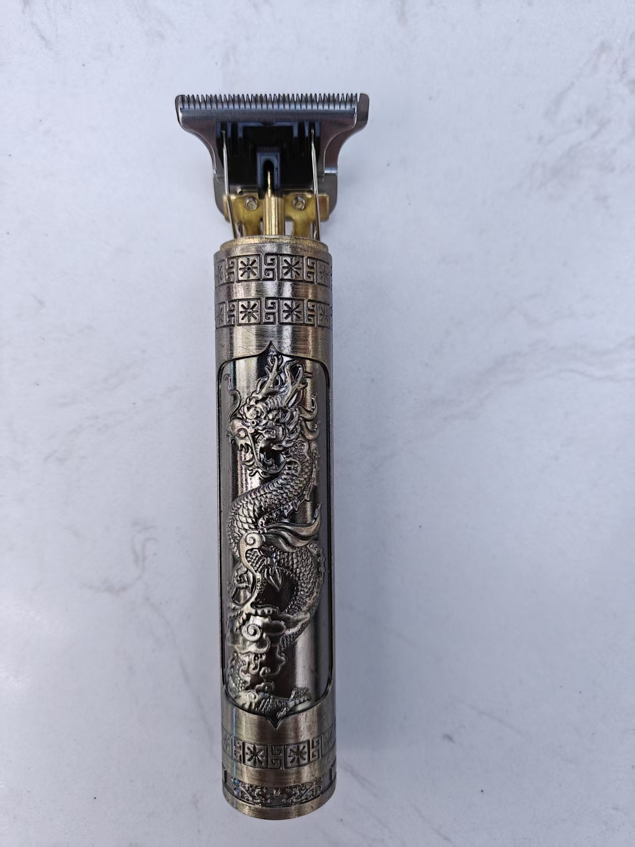 国潮   男士油头剪刻字剃光头青古铜电镀大龙图案66666