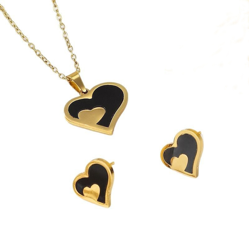 Heart-shaped necklace earrings, stainless steel export set, fashionable women's necklace wholesale set Item Picture